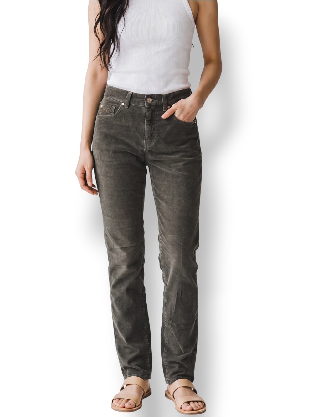 4/$20 Pilcro and the Letterpress Gray Green Stretch Corduroy Skinny Pants 25
